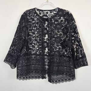 Elegant Black Whimsygoth Witchy Lace Open Cardigan Tassle Tie